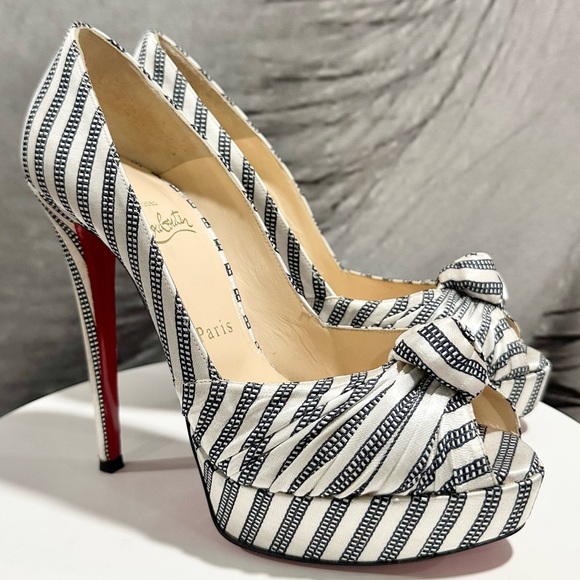 Christian Louboutin Shoes - 🌺CHRISTIAN LOUBOUTIN 🌺 Greissimo Peep Toe Striped Pumps Size: 37.5